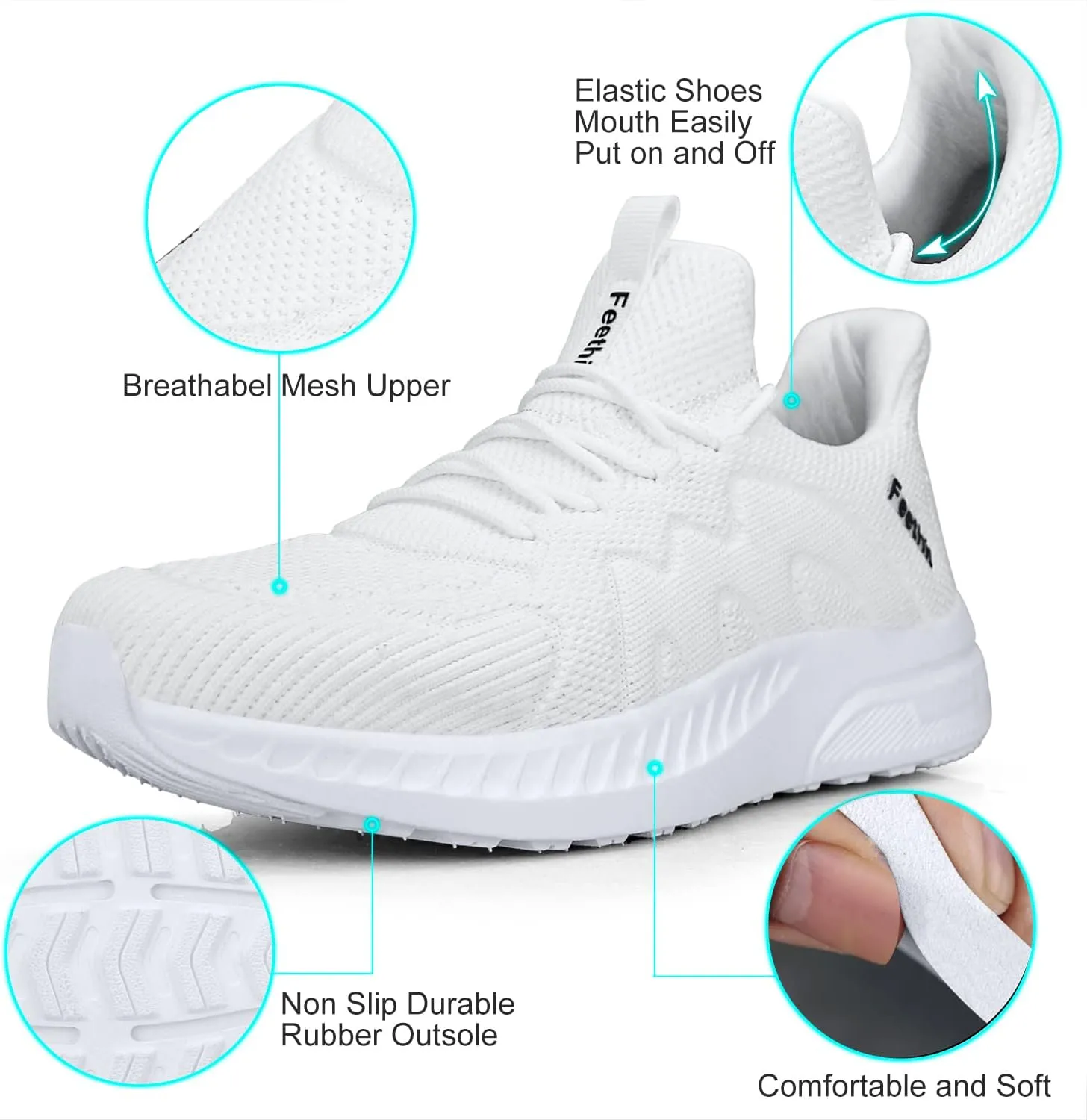 Feethit Mens Non Slip Walking Sneakers Lightweight Breathable Slip on Running Shoes Athletic Gym Tennis Shoes for Men