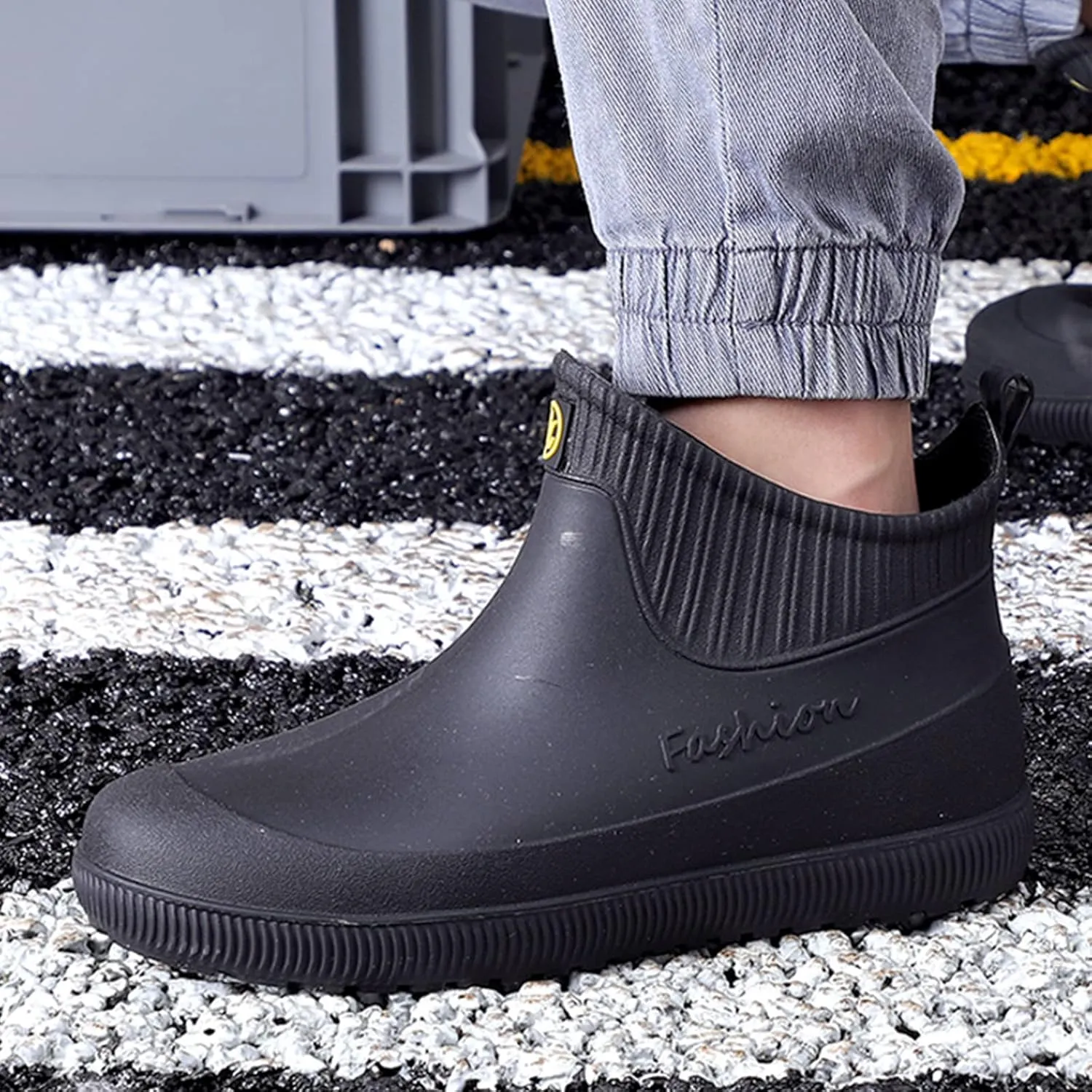 fereshte Men's Ankle Rain Boots Waterproof PVC Short Rubber Garden Boots