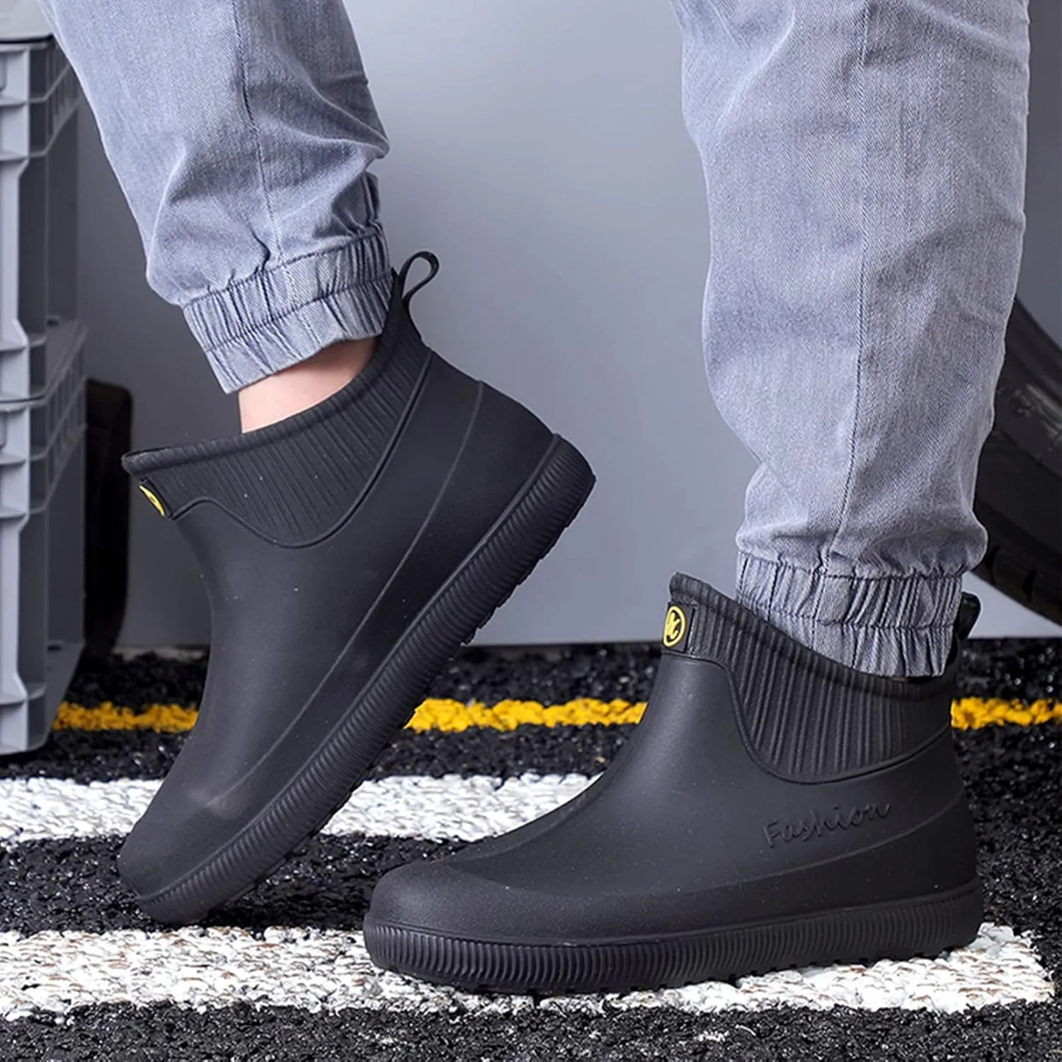 fereshte Men's Ankle Rain Boots Waterproof PVC Short Rubber Garden Boots