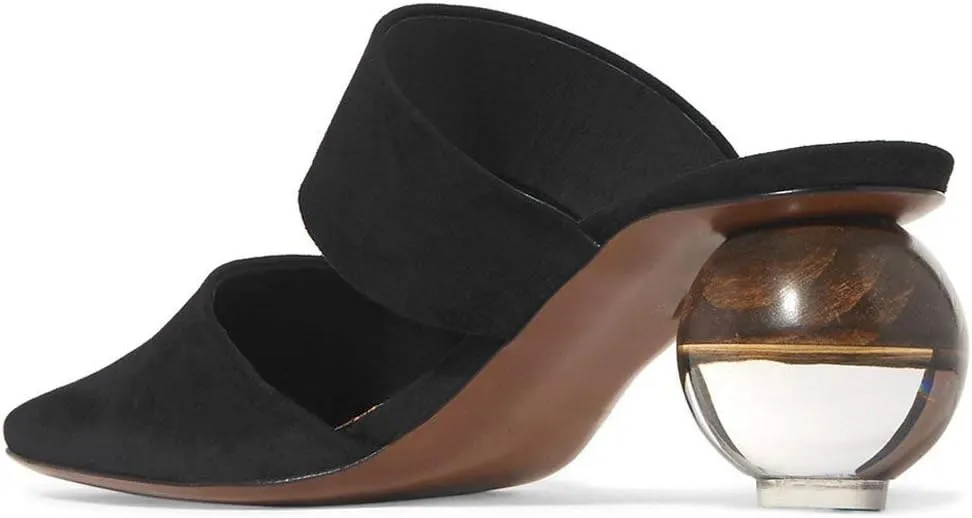 Fericzot Mule Shoes Spherical Clear Heel Sandals Square Toe Slippers Slip On Pumps Slingback Wedding Dress Shoes