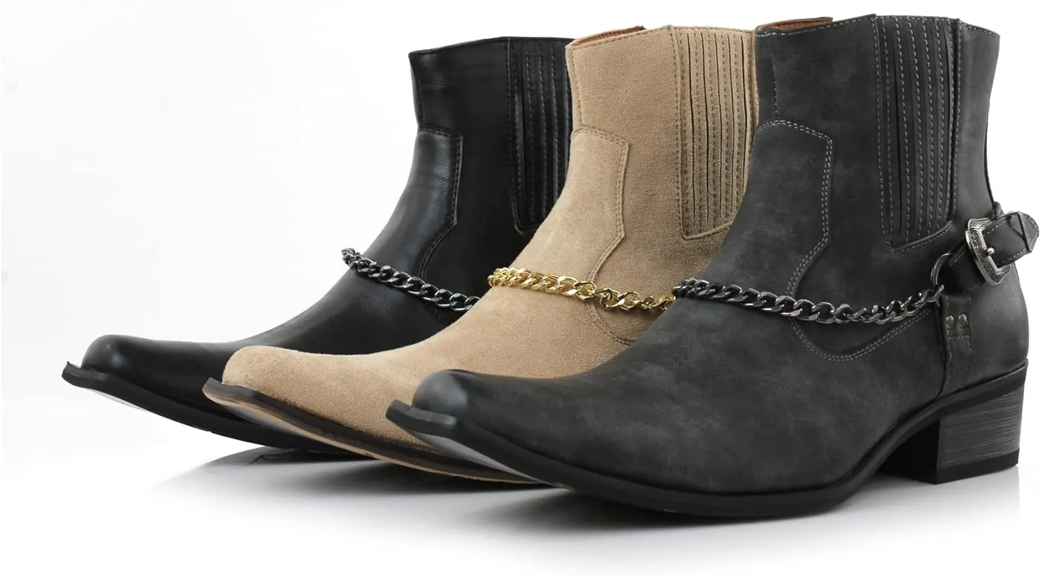 Ferro Aldo Alejandro MFA606326 Mens Memory Foam Casual High Western Buckle Strap Ankle Dress Boots