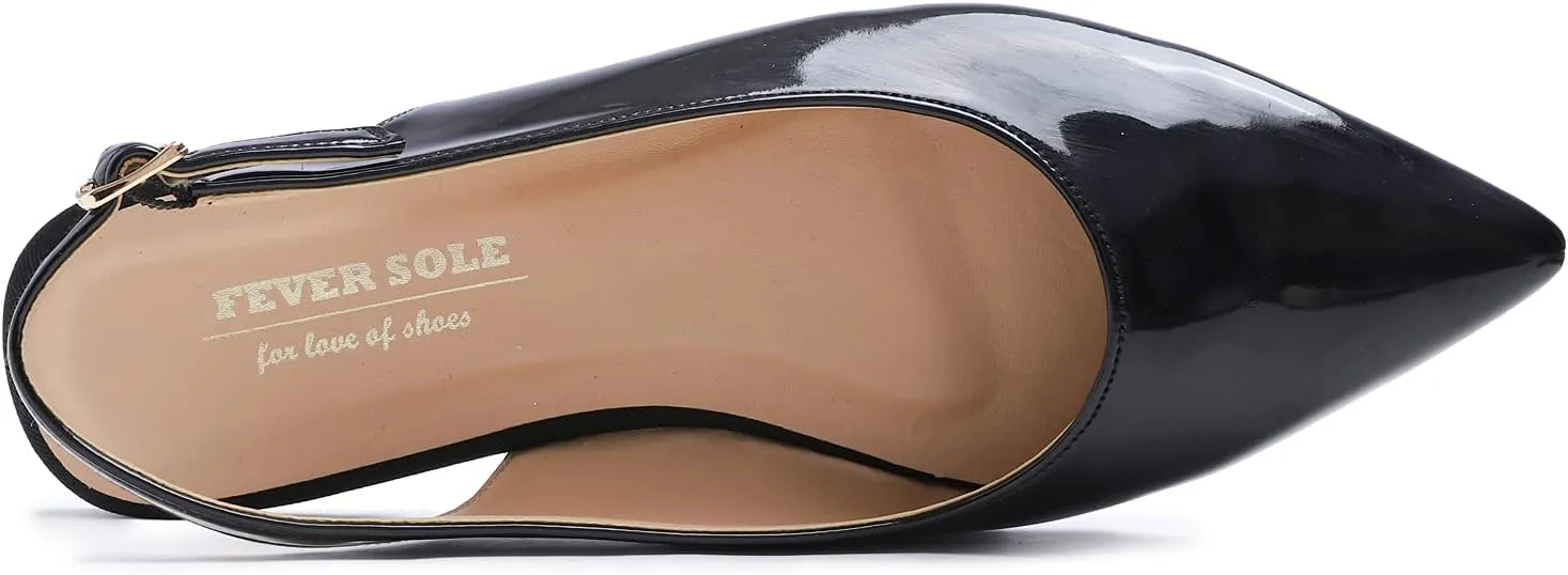 FEVERSOLE Pointed Toe Casual Slingback Flat Mules Women's Fashion Buckle Strap Slide Summer Slippers