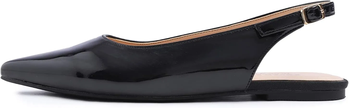FEVERSOLE Pointed Toe Casual Slingback Flat Mules Women's Fashion Buckle Strap Slide Summer Slippers