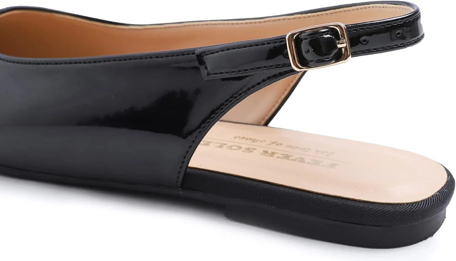 FEVERSOLE Pointed Toe Casual Slingback Flat Mules Women's Fashion Buckle Strap Slide Summer Slippers