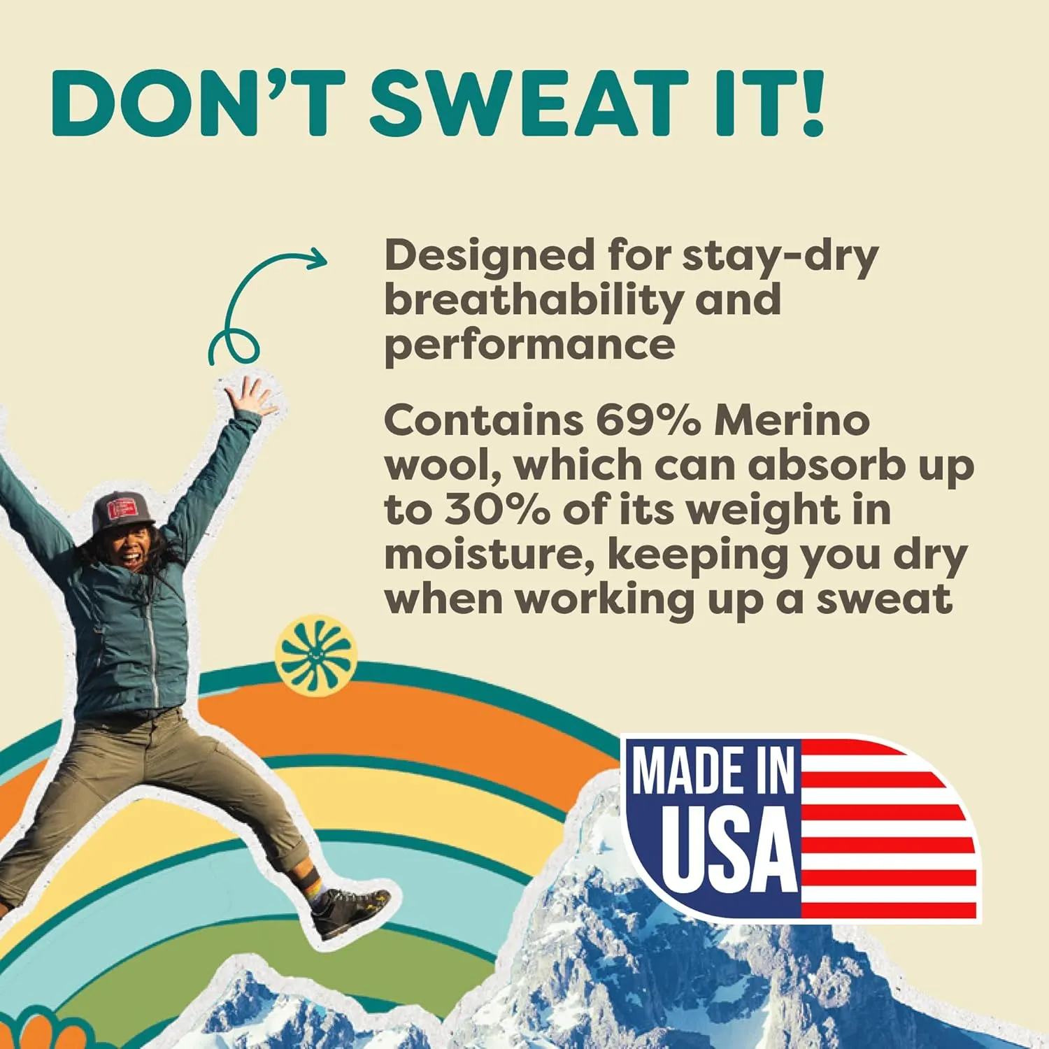 FITS Medium Rugged Crew Socks For Men and Women, Merino Wool, Breathable, Odor-Resistant, Durable, Whole Foot Comfort