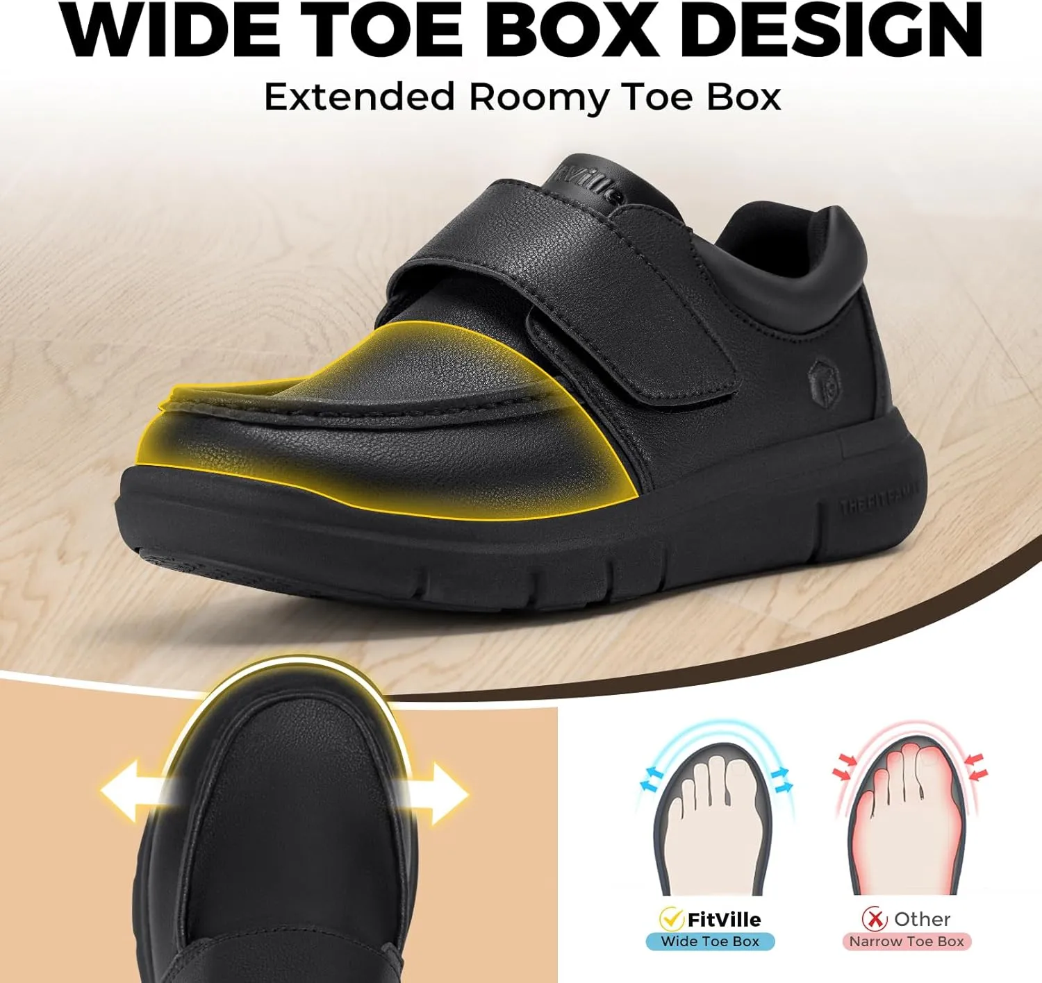 FitVille Wide Diabetic Walking Shoes for Men Leather Oxford Shoes Comfortable Dress Business Casual Shoes Sneakers for All-Day Comfort