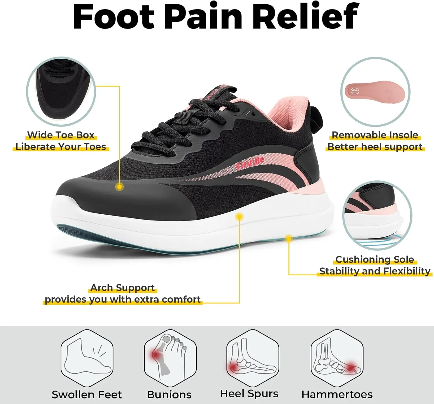 FitVille Wide Width Sneakers for Women Extra Wide Cross Training Shoes Athletic Shoes Workout Gym Shoes with Arch Support