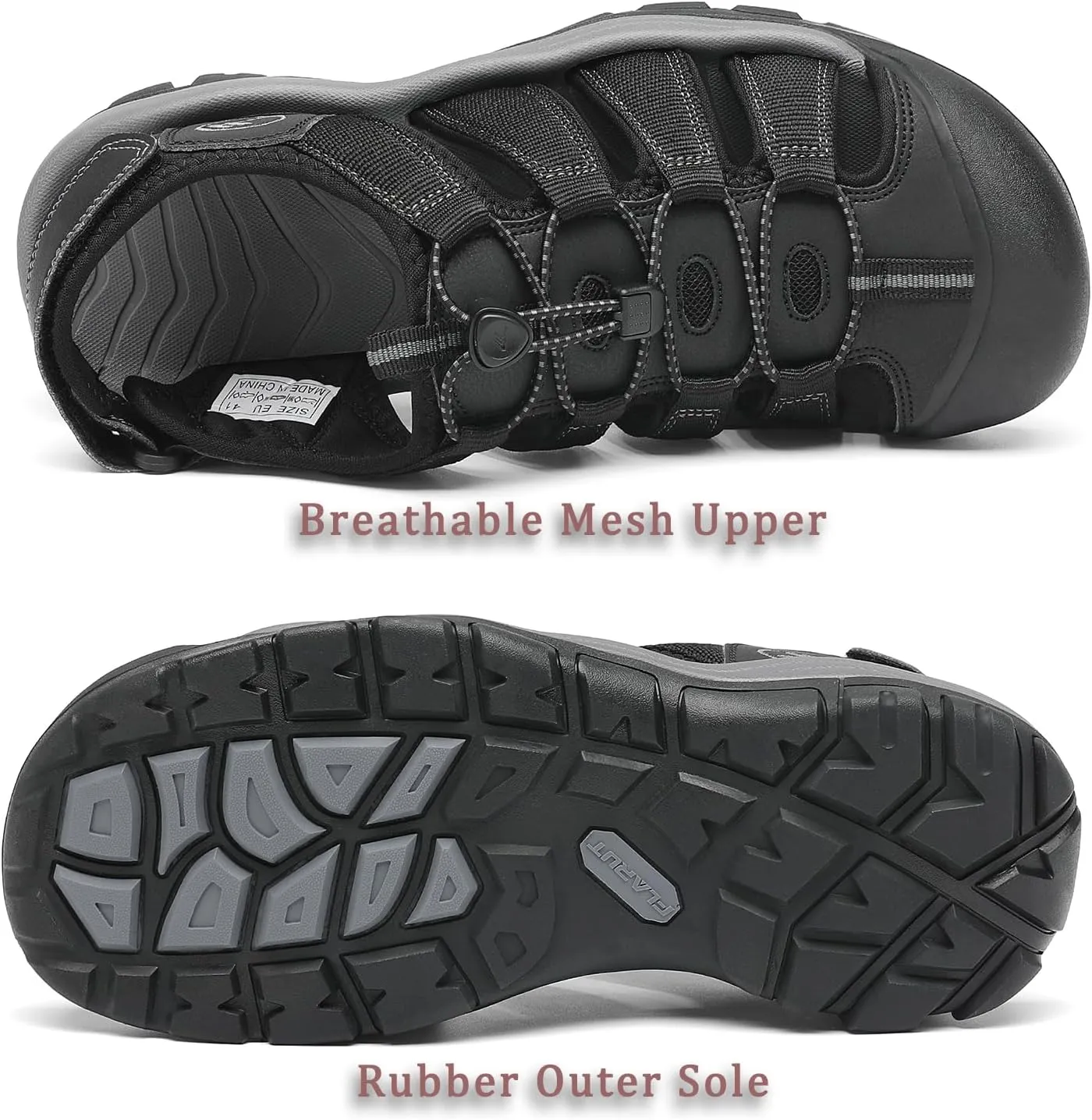 FLARUT Men's Athletic Sandals - Closed Toe Sport Hiking & Outdoor Walking Water Sandals with Anti-Slip Cushioning and Breathable Mesh