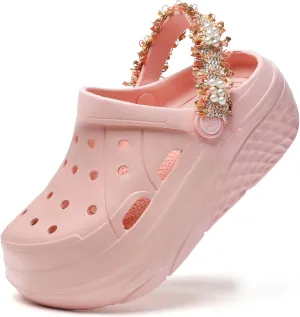 FLIOZY Women's Gardener Platform Clogs Slippers Hight Heels Mules Clog Wedge Sandals Outdoor Beach Shoes