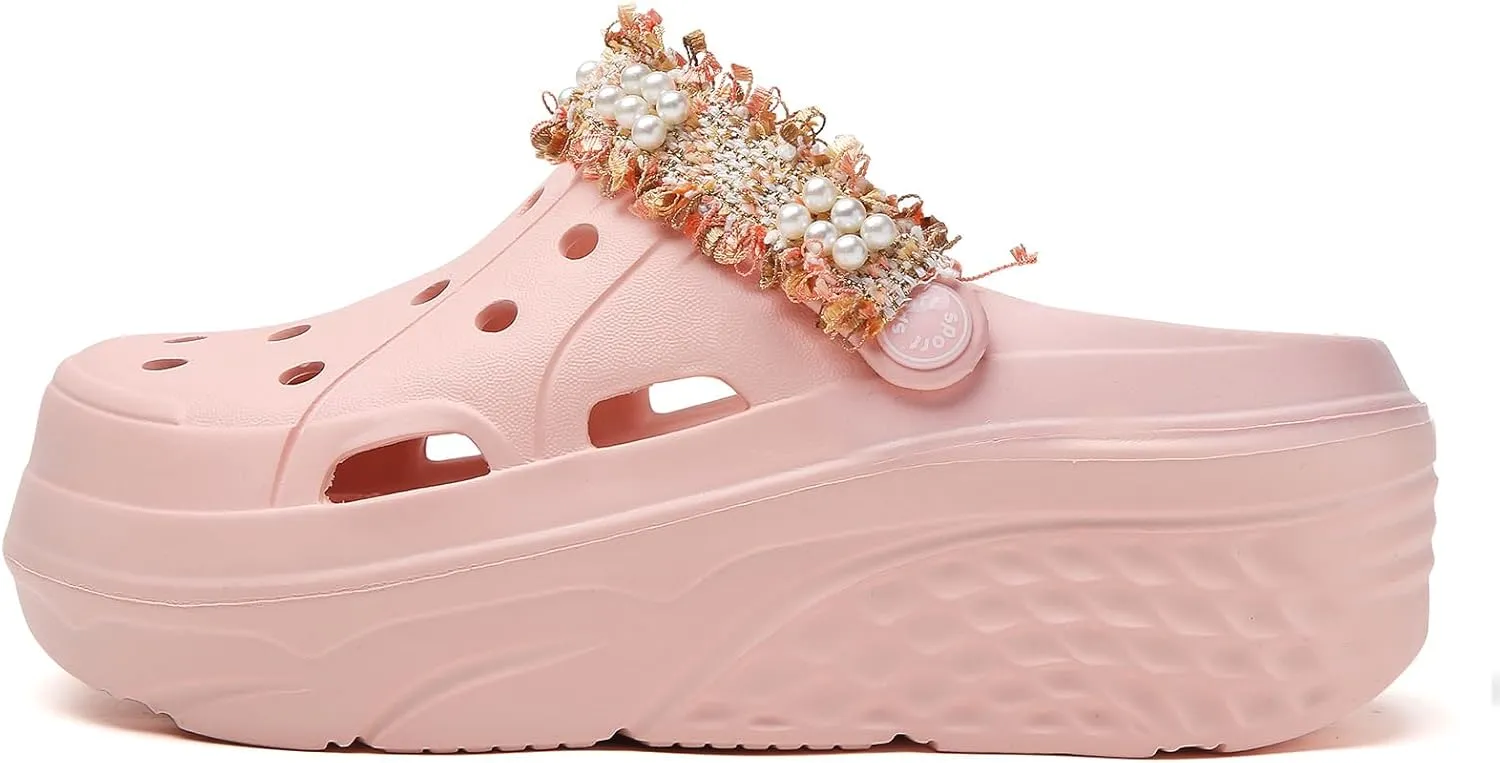 FLIOZY Women's Gardener Platform Clogs Slippers Hight Heels Mules Clog Wedge Sandals Outdoor Beach Shoes