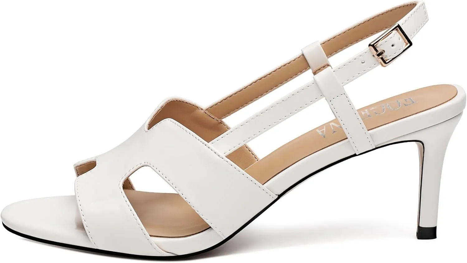 FOGEENA Women's Heeled Sandals Shoes, Peep Toe Mid Heel Ankle Strap Sandals for Women, Patent Leather Open Toe H Shaped Strappy Heels, Ladies Slingback Kitten Heel Sandals 2.5"