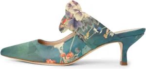 FOWT Pointed Toe Slip On Mules with Bow, Low Kitten Heel Backless Burnished Dress Sandals for Women Slipper Loafer Vintage Classics Comfy 4-16 M US