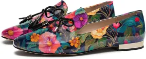 FOWT Women Cute Bow Knot Almond Toe Loafers Rose Golden Low Chunky Heel Pumps Slip On Lace Up Flat Shoes Party Dress Prom 4-16 US Size