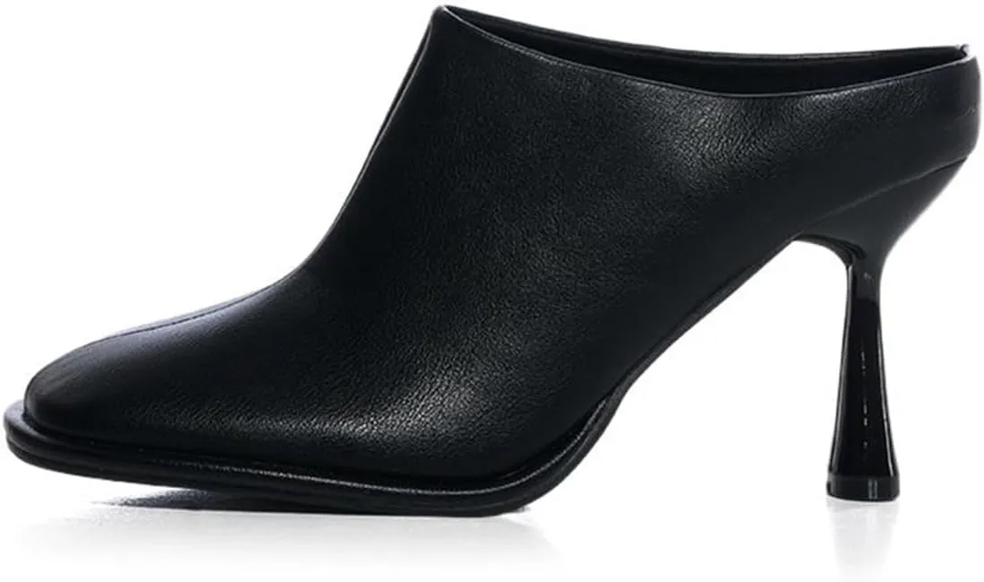 FOWT Women Graceful Closed Square Toe Slip On Mules High Heel Backless Summer Casual Dress Slipper Shoes Size 4-16 US