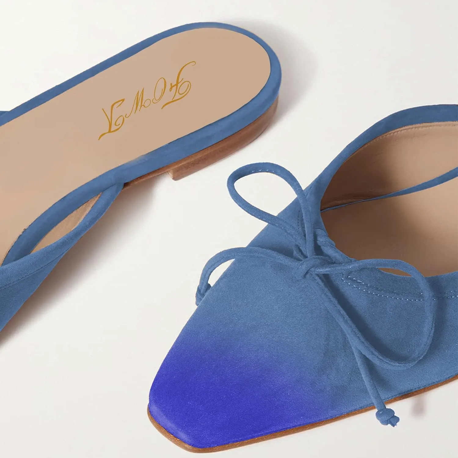 FOWT Women Low Heel Closed Almond Toe Slingback Mules,Two Toned Bow Knot Suede Slippers,Slip on Leisure Ladies Flats for Indoor Dating and Vacation,4-16 US Size