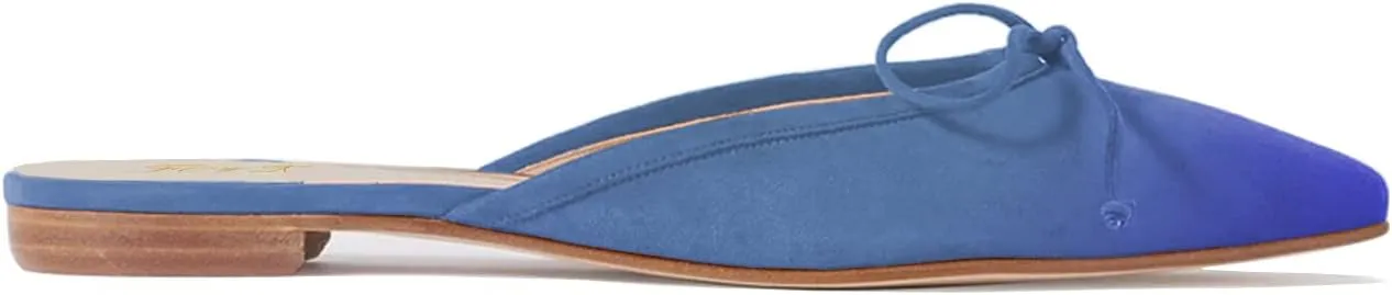FOWT Women Low Heel Closed Almond Toe Slingback Mules,Two Toned Bow Knot Suede Slippers,Slip on Leisure Ladies Flats for Indoor Dating and Vacation,4-16 US Size