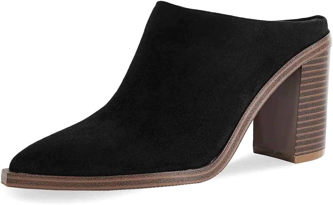 FOWT Women Pointed Toe Slip On Mules Stacked Block High Heel Sandal Comfortable Daily Party Nightclub Proms Shoes Size 4-16 US