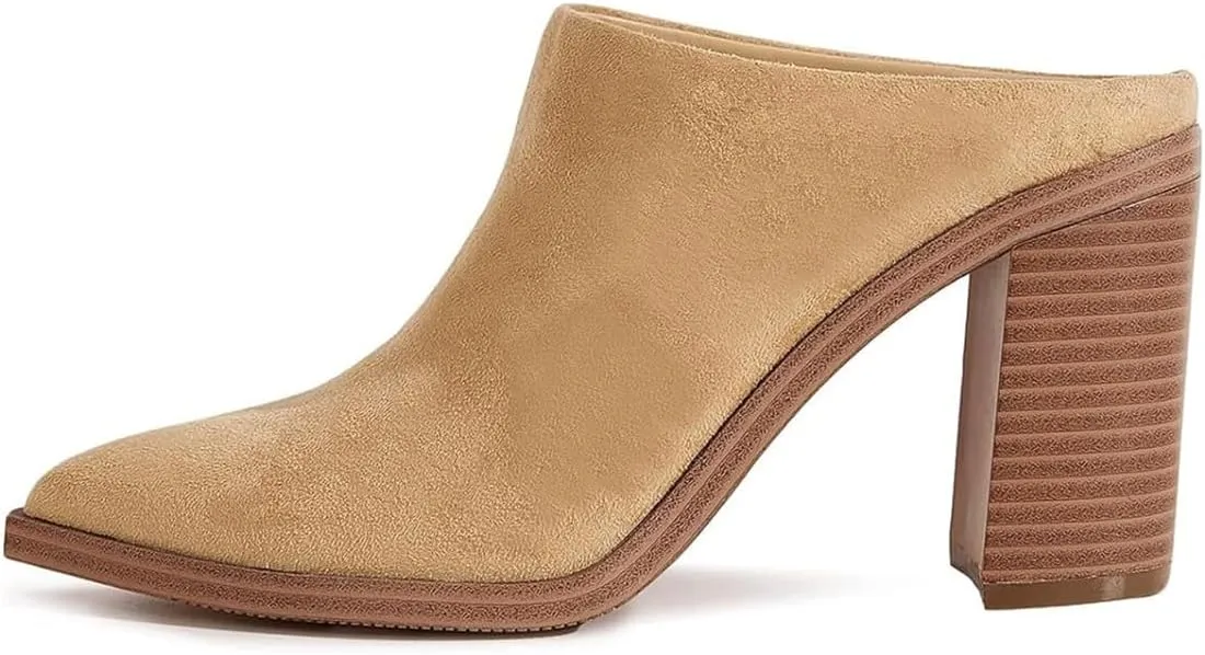 FOWT Women Pointed Toe Slip On Mules Stacked Block High Heel Sandal Comfortable Daily Party Nightclub Proms Shoes Size 4-16 US