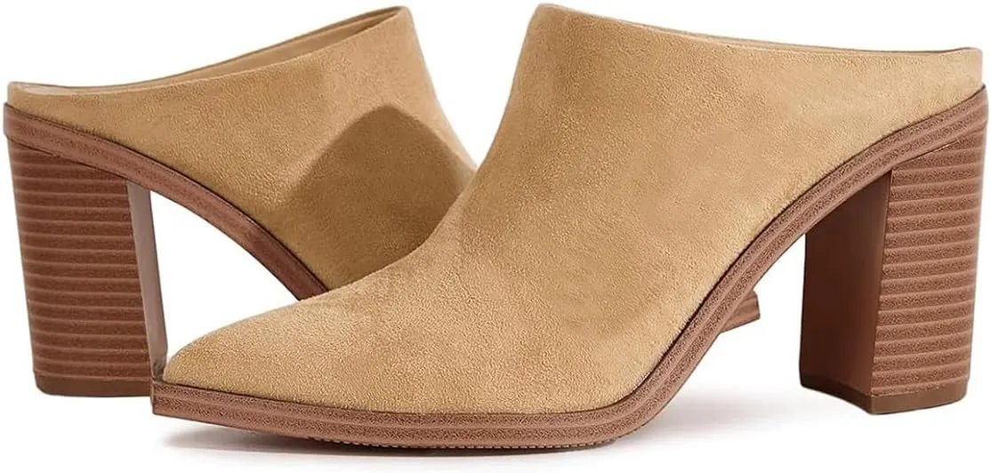 FOWT Women Pointed Toe Slip On Mules Stacked Block High Heel Sandal Comfortable Daily Party Nightclub Proms Shoes Size 4-16 US