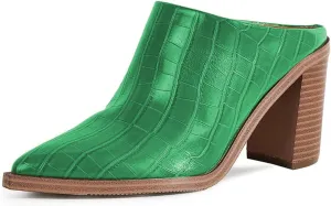 FOWT Women Pointed Toe Slip On Mules Stacked Block High Heel Sandal Comfortable Daily Party Nightclub Proms Shoes Size 4-16 US