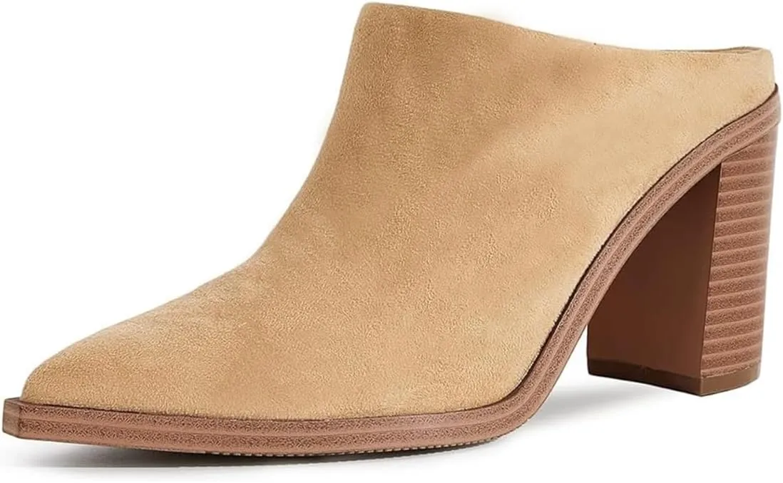 FOWT Women Pointed Toe Slip On Mules Stacked Block High Heel Sandal Comfortable Daily Party Nightclub Proms Shoes Size 4-16 US