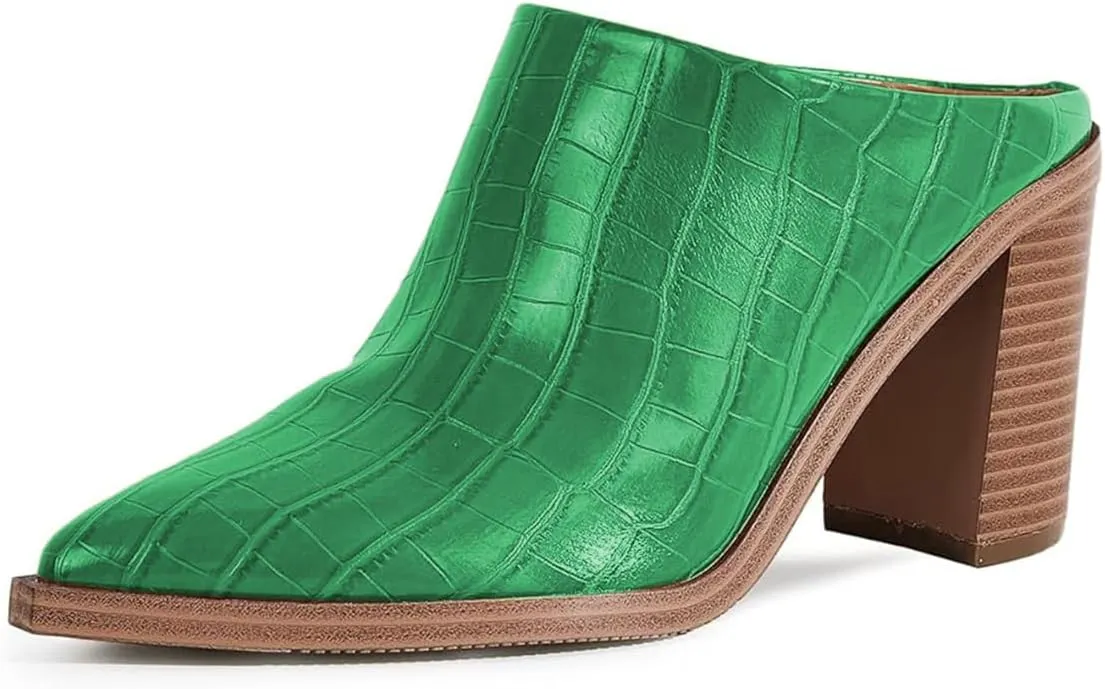 FOWT Women Pointed Toe Slip On Mules Stacked Block High Heel Sandal Comfortable Daily Party Nightclub Proms Shoes Size 4-16 US