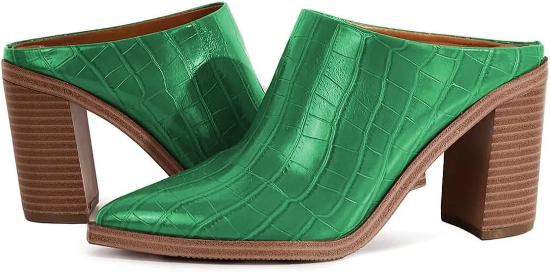 FOWT Women Pointed Toe Slip On Mules Stacked Block High Heel Sandal Comfortable Daily Party Nightclub Proms Shoes Size 4-16 US