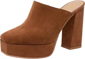 FOWT Women Square Toe Chunky High Heel Platform Mules Slip On Comfy Insole Fashion Slipper Shoes Size 4-16 US