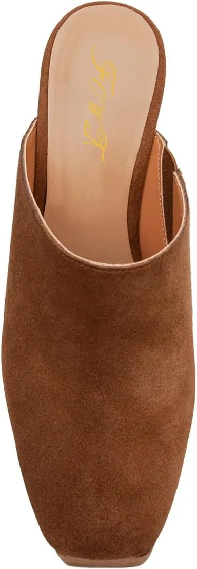 FOWT Women Square Toe Chunky High Heel Platform Mules Slip On Comfy Insole Fashion Slipper Shoes Size 4-16 US