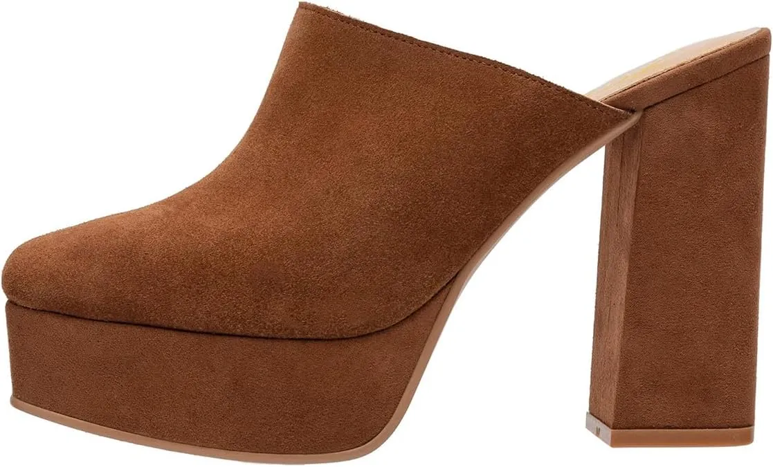 FOWT Women Square Toe Chunky High Heel Platform Mules Slip On Comfy Insole Fashion Slipper Shoes Size 4-16 US