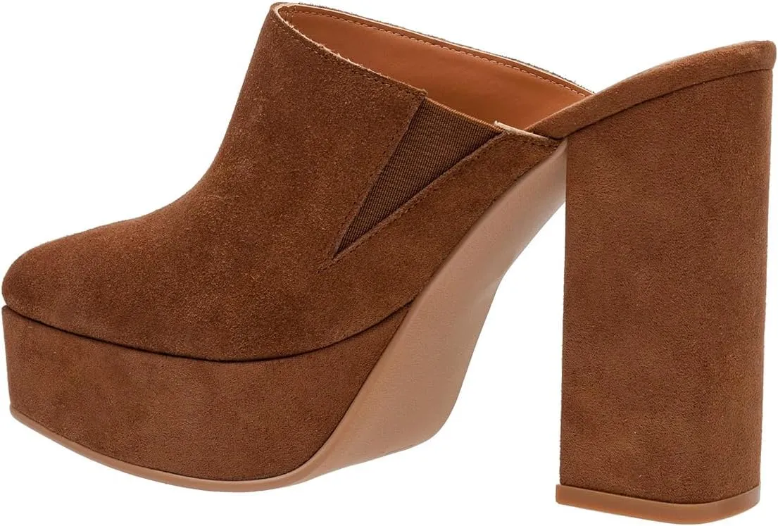FOWT Women Square Toe Chunky High Heel Platform Mules Slip On Comfy Insole Fashion Slipper Shoes Size 4-16 US