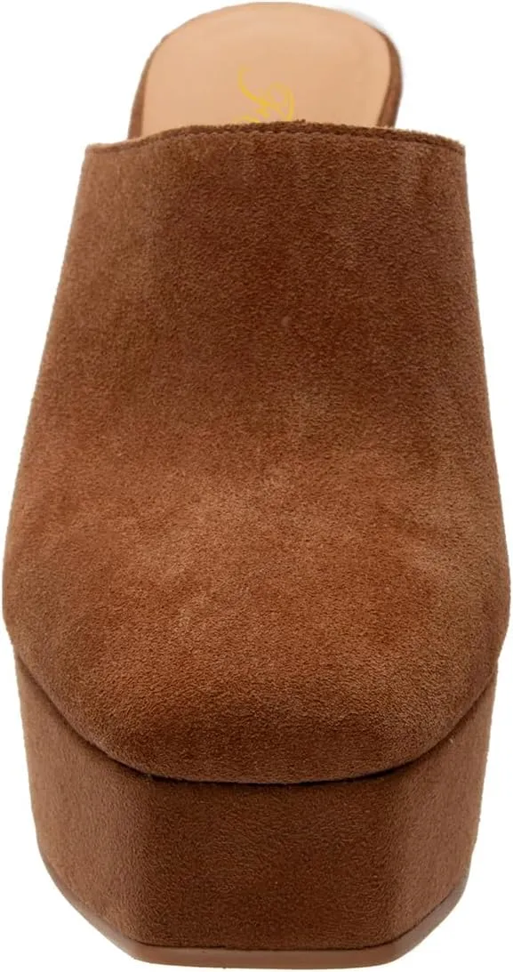 FOWT Women Square Toe Chunky High Heel Platform Mules Slip On Comfy Insole Fashion Slipper Shoes Size 4-16 US