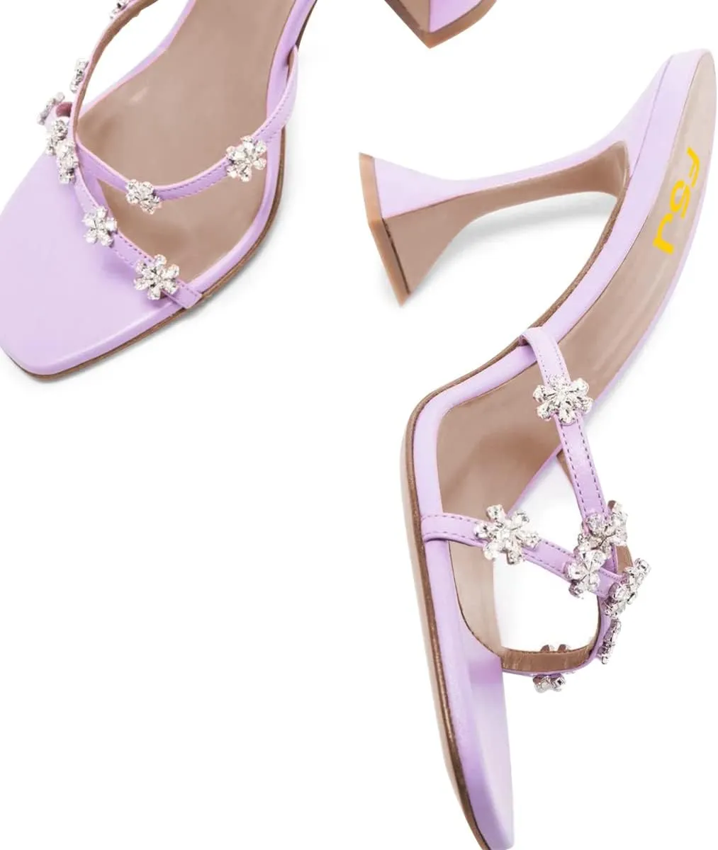 FSJ Women Gorgeous Cross Strap with Flower Decoration Open Toe Mules High Heel Slip On Summer Ladies Casual Slide Sandal Shoes Size 4-15 US