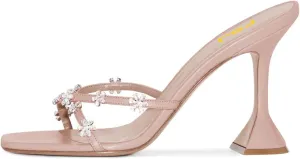 FSJ Women Gorgeous Cross Strap with Flower Decoration Open Toe Mules High Heel Slip On Summer Ladies Casual Slide Sandal Shoes Size 4-15 US