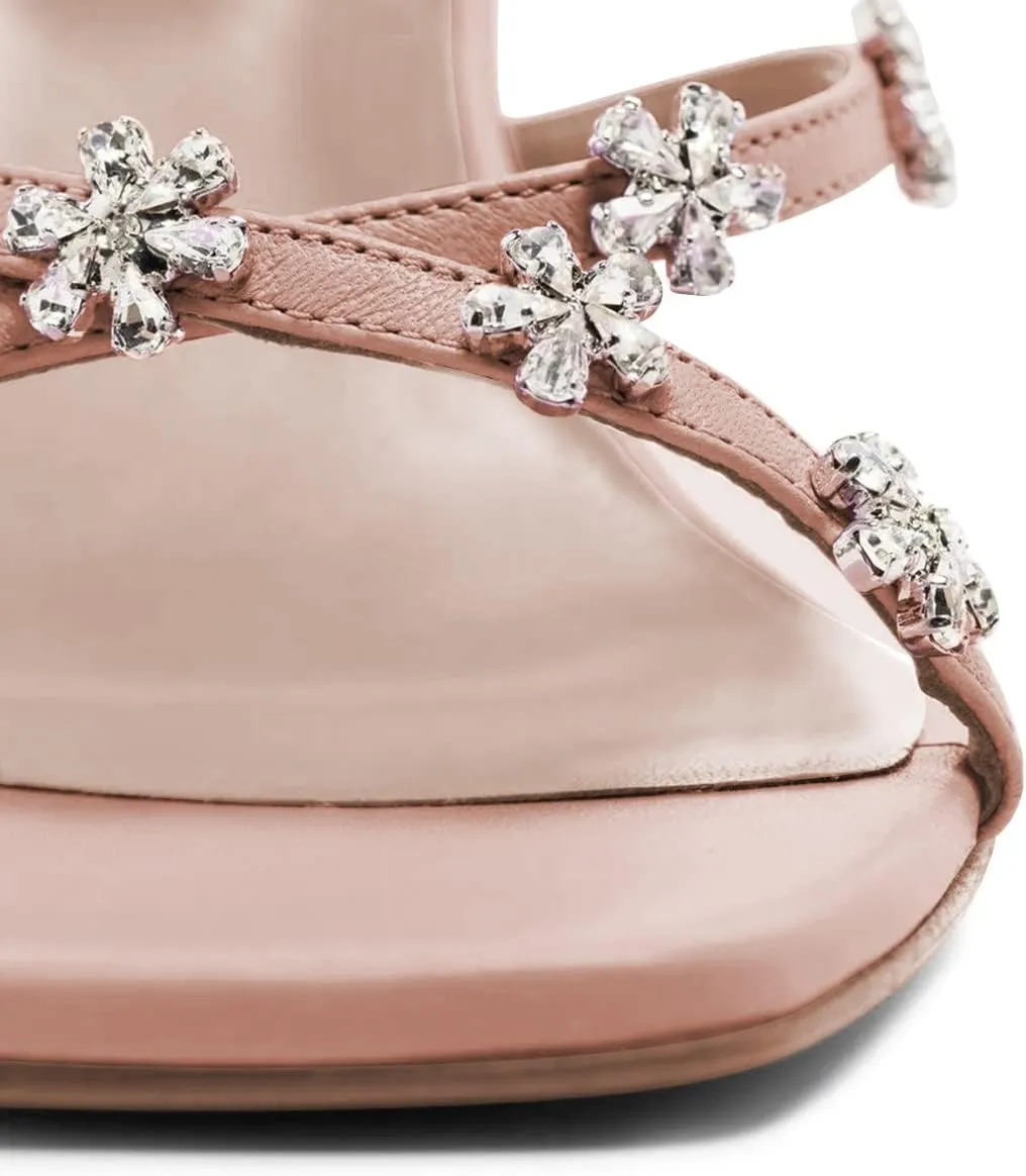 FSJ Women Gorgeous Cross Strap with Flower Decoration Open Toe Mules High Heel Slip On Summer Ladies Casual Slide Sandal Shoes Size 4-15 US