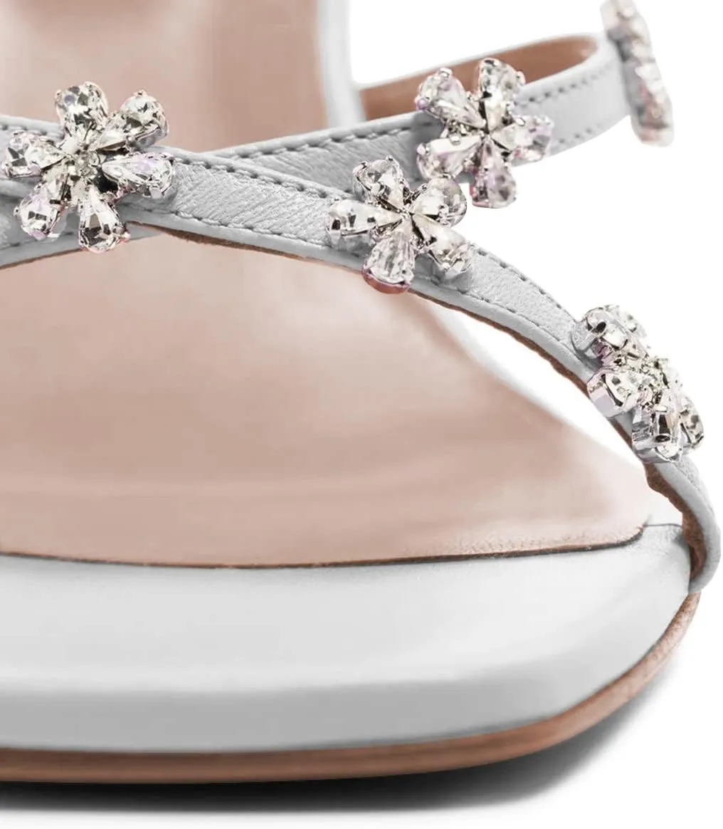 FSJ Women Gorgeous Cross Strap with Flower Decoration Open Toe Mules High Heel Slip On Summer Ladies Casual Slide Sandal Shoes Size 4-15 US
