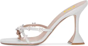FSJ Women Gorgeous Cross Strap with Flower Decoration Open Toe Mules High Heel Slip On Summer Ladies Casual Slide Sandal Shoes Size 4-15 US