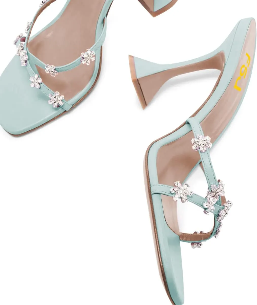 FSJ Women Gorgeous Cross Strap with Flower Decoration Open Toe Mules High Heel Slip On Summer Ladies Casual Slide Sandal Shoes Size 4-15 US