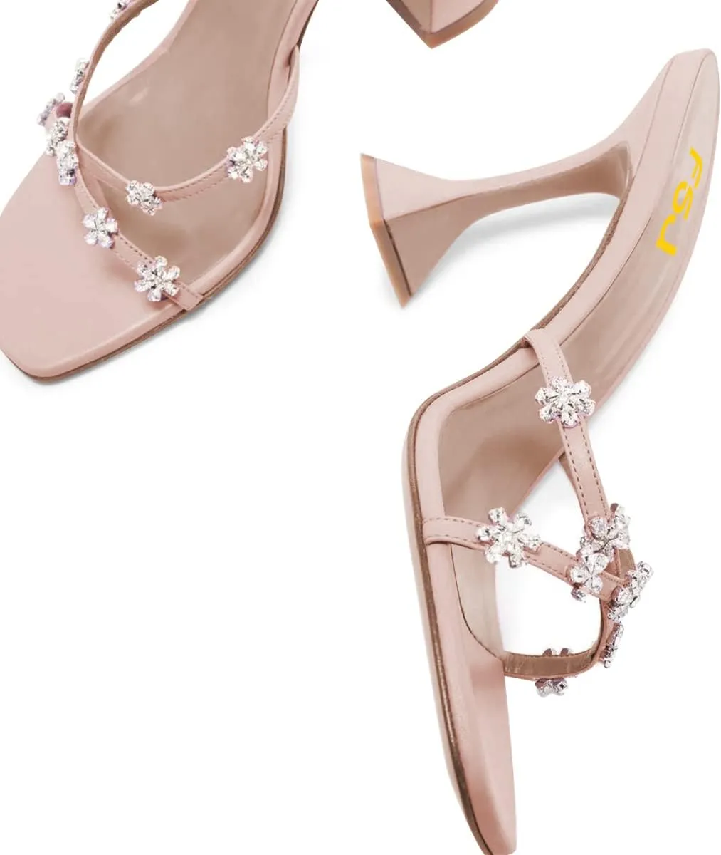 FSJ Women Gorgeous Cross Strap with Flower Decoration Open Toe Mules High Heel Slip On Summer Ladies Casual Slide Sandal Shoes Size 4-15 US