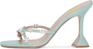 FSJ Women Gorgeous Cross Strap with Flower Decoration Open Toe Mules High Heel Slip On Summer Ladies Casual Slide Sandal Shoes Size 4-15 US