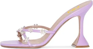 FSJ Women Gorgeous Cross Strap with Flower Decoration Open Toe Mules High Heel Slip On Summer Ladies Casual Slide Sandal Shoes Size 4-15 US