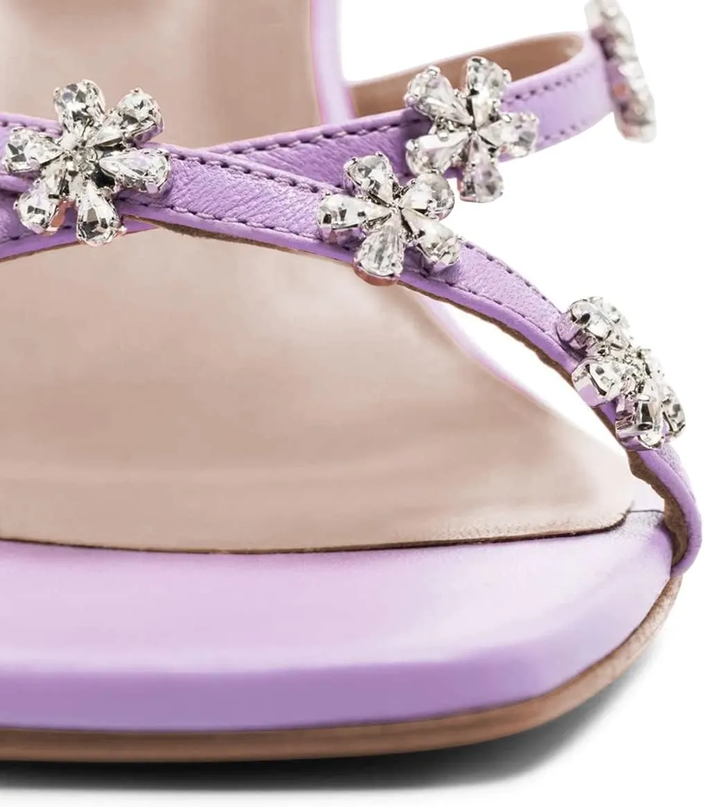 FSJ Women Gorgeous Cross Strap with Flower Decoration Open Toe Mules High Heel Slip On Summer Ladies Casual Slide Sandal Shoes Size 4-15 US