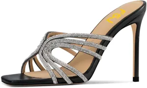 FSJ Women Sexy Shiny Strap Open Toe Stiletto High Heel Mules Fashion Slip On Summer Causal Sandal Slide Shoes Size 4-15 US