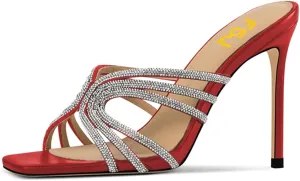 FSJ Women Sexy Shiny Strap Open Toe Stiletto High Heel Mules Fashion Slip On Summer Causal Sandal Slide Shoes Size 4-15 US
