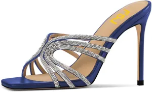 FSJ Women Sexy Shiny Strap Open Toe Stiletto High Heel Mules Fashion Slip On Summer Causal Sandal Slide Shoes Size 4-15 US
