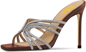 FSJ Women Sexy Shiny Strap Open Toe Stiletto High Heel Mules Fashion Slip On Summer Causal Sandal Slide Shoes Size 4-15 US