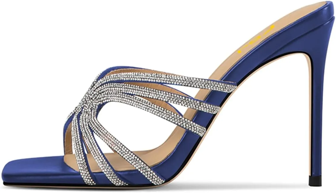 FSJ Women Sexy Shiny Strap Open Toe Stiletto High Heel Mules Fashion Slip On Summer Causal Sandal Slide Shoes Size 4-15 US