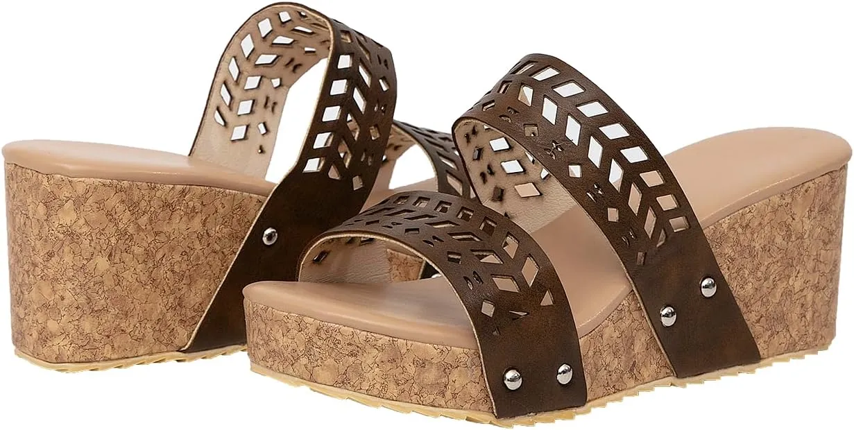 GATUXUS Women's Hollow Out Wedge Sandals Open Toe Slip On Casual Summer Platform Slides Shoes