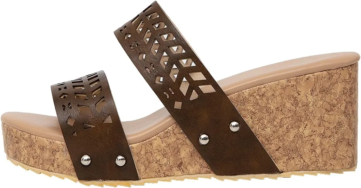 GATUXUS Women's Hollow Out Wedge Sandals Open Toe Slip On Casual Summer Platform Slides Shoes