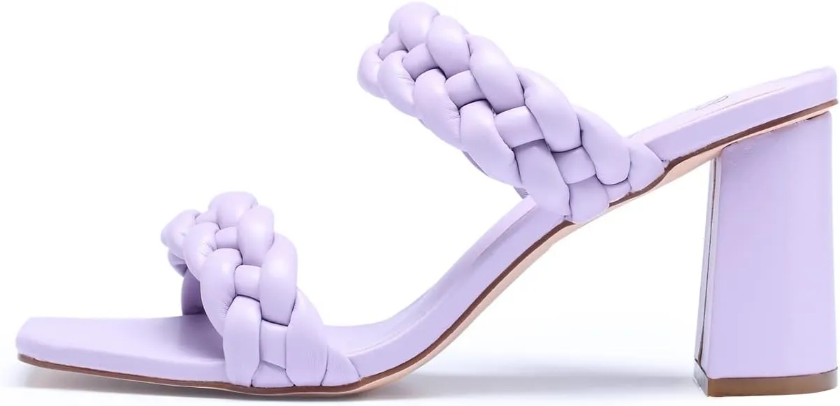 GENSHUO High Chunky Heels for Women Fashion Comfort Slip on Square Open Toe Block Heel Sandals Two Strap Backless Mules